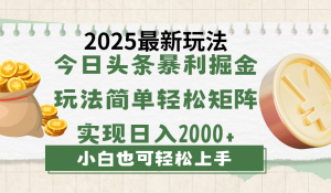 今日头条2025最新玩法，思路简单，复制粘贴，轻松实现矩阵日入2000+-星璨学社