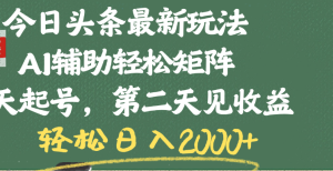 今日头条最新玩法，AI辅助轻松矩阵，当天起号，第二天见收益，轻松日入2000+-星璨学社