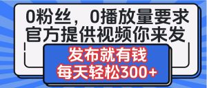 0粉丝要求0播放量要求，官方提供视频你来发  发布就有钱，每天轻松300+-星璨学社