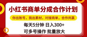 小红书商单分成合作计划，你出账号，我出素材，对接商单，合作共赢，单号日入300+，可批量放大-星璨学社