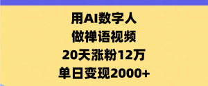 AI数字人，禅语视频，20天涨粉12万，单日变现2000+-星璨学社