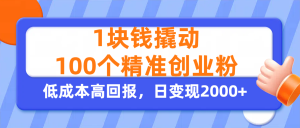 1块钱撬动100个精准创业粉，单人单日引流500+创业粉，日变现2000+-星璨学社