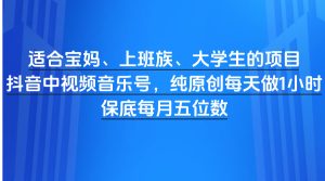 适合宝妈、上班族、大学生的项目，抖音中视频音乐号，纯原创每天做1小时，保底每月五位数-星璨学社